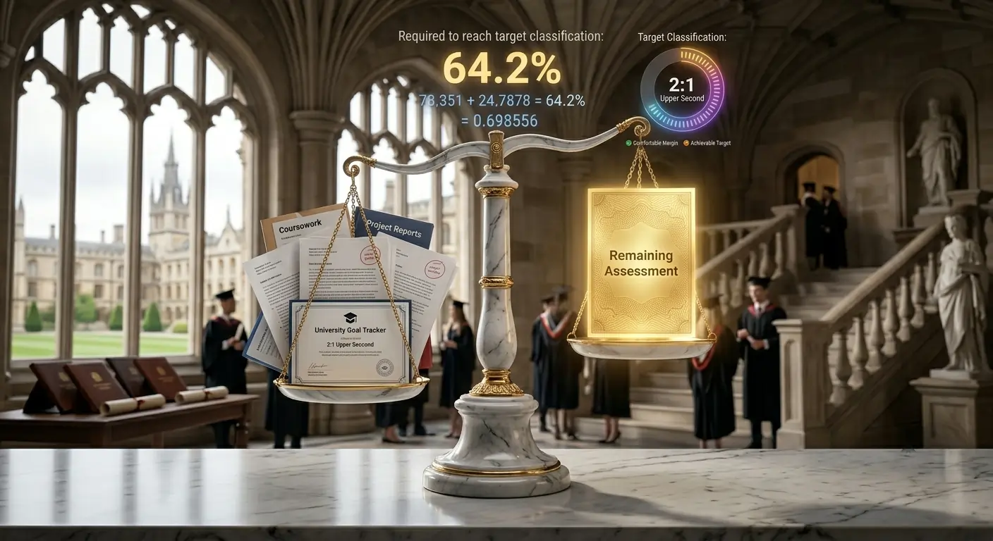 University final grade calculator featured illustration showing year averages combining into a final degree result