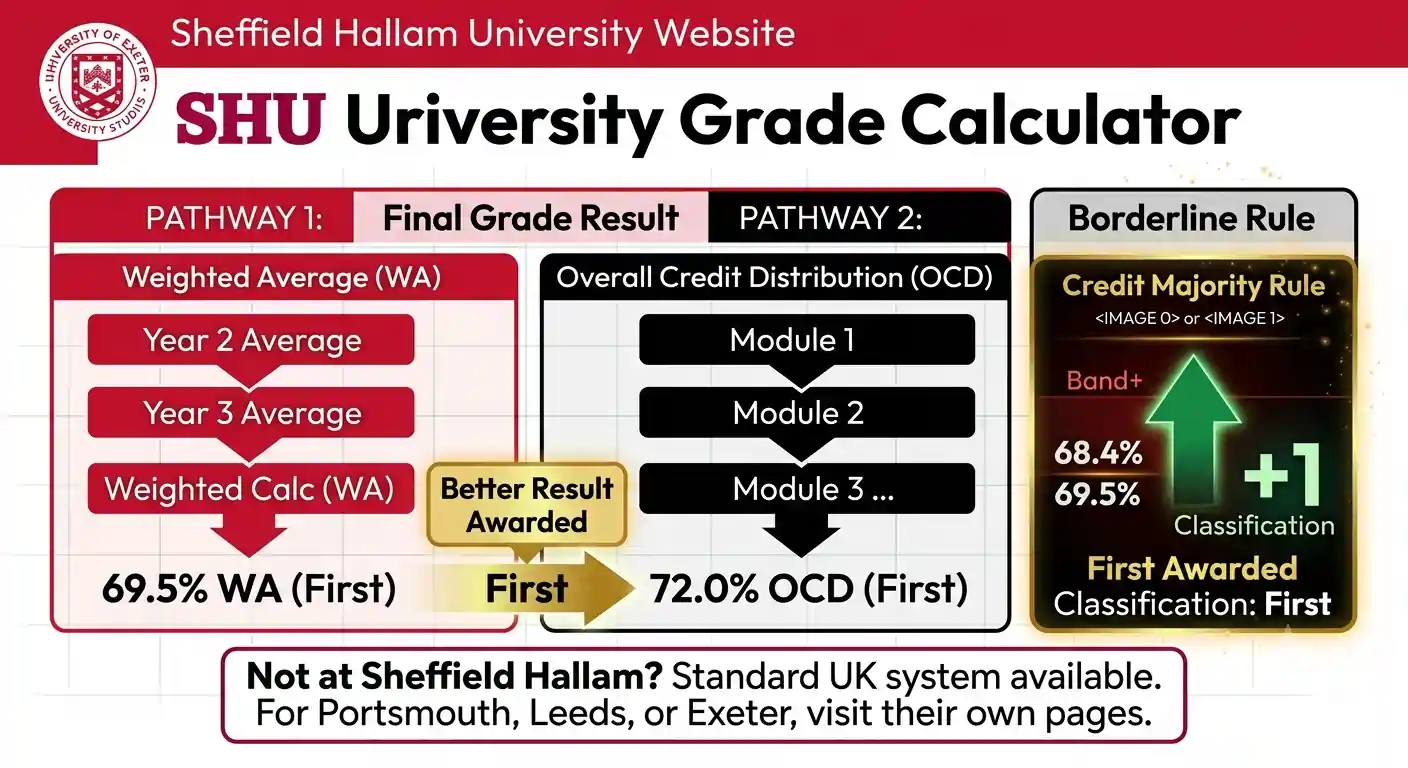 Sheffield Hallam University grade calculator featured illustration showing Method 1 and Method 2