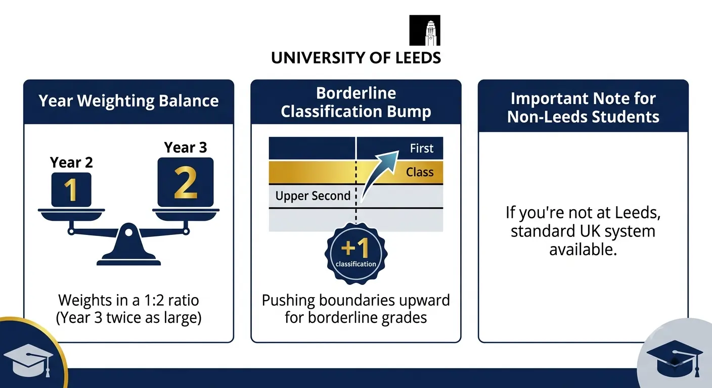 University of Leeds grade calculator featured illustration showing the 1 to 2 year weighting